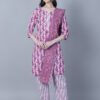 Women's Cotton Kurta Set – Wine with White Print - Image 2