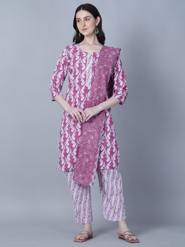Women's Cotton Kurta Set – Wine with White Print - Image 2